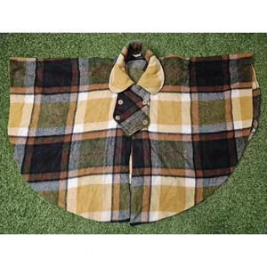 70s Wool Plaid Poncho Vintage Blanket Cape Coat Made in Uruguay
